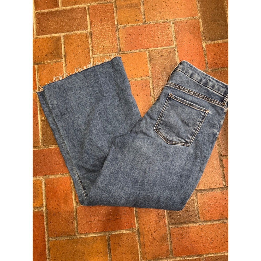 KUT from the Kloth Meg Fab Ab High Rise Wide Leg Raw Hem Blue Jeans Womens 12